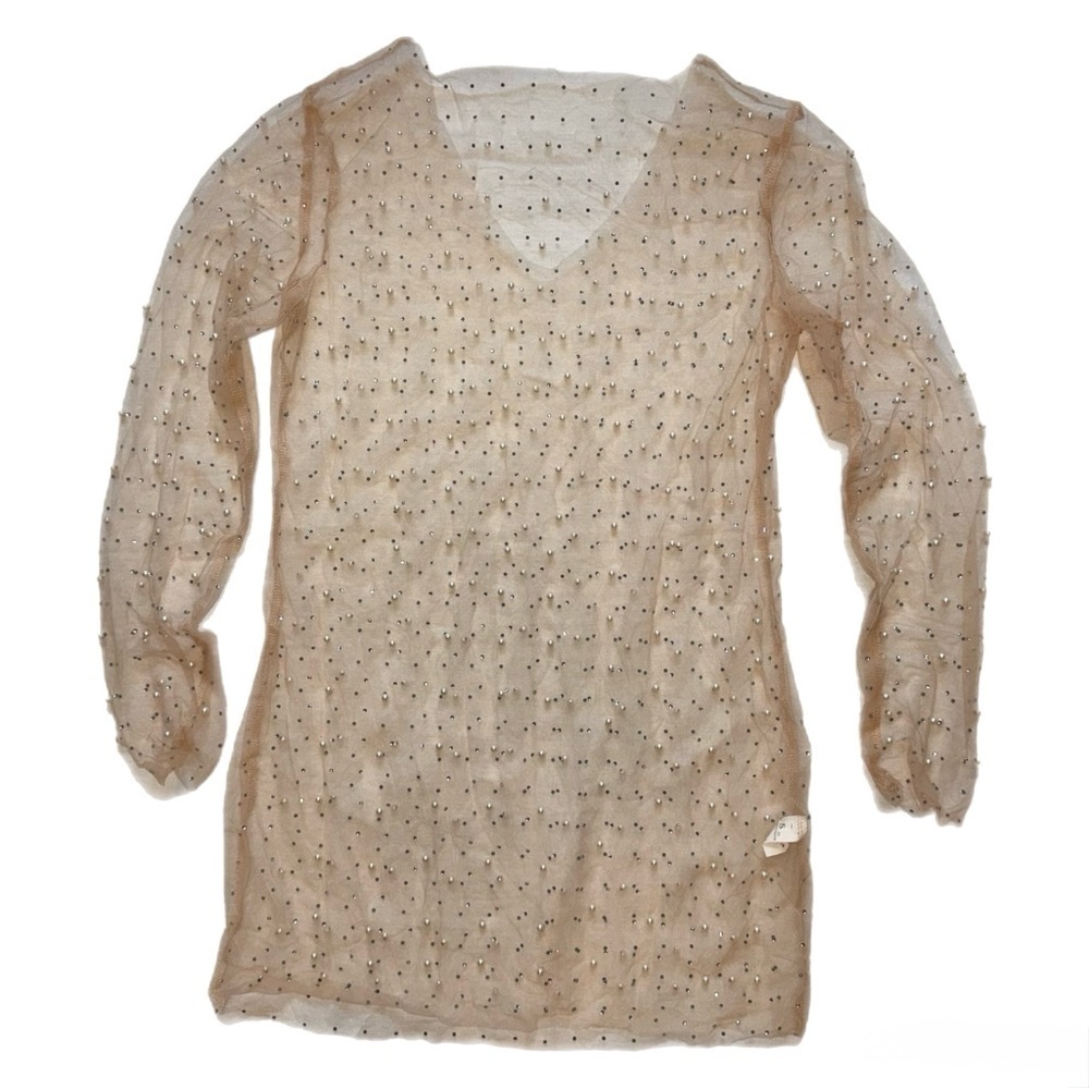 Sheer Tan Long Sleeve Dress